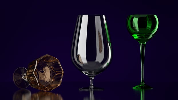 Three Different Glasses with a Dark Background
