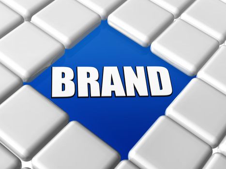 word brand - 3d letters over blue between grey boxes