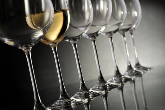 wine glasses group on dark background