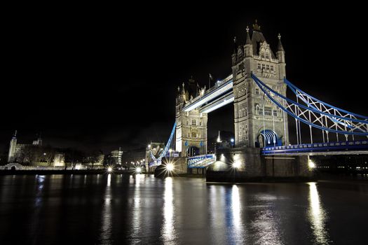 The Tower bridge  in London illuminated at night