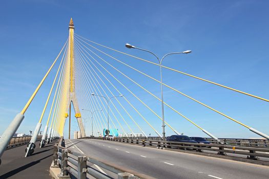 Mega sling Bridge,Rama 8, near Harbor with beautiful sunny in Bangkok