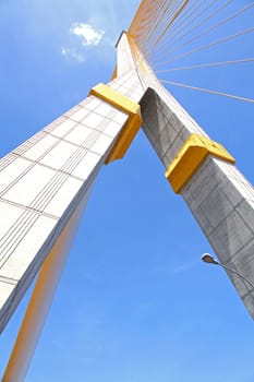 Column of Mega sling Bridge,Rama 8, near Harbor with beautiful sunny in Bangkok