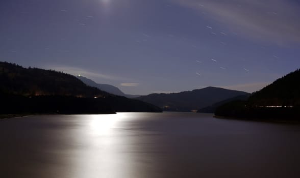 night scene of mountain and lake, Romania