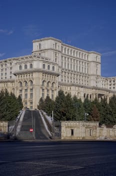 Entrance to the Palace of Parliament in Bucharest