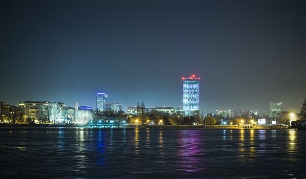 night skyline of Bucharest city