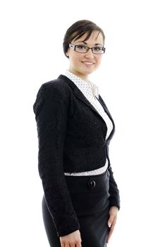 Smiling business woman in glasses isolated on white background