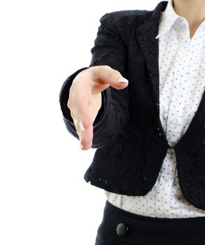 Business woman handshake isolated on white