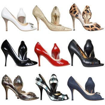 Shoes with a high heel on a white background