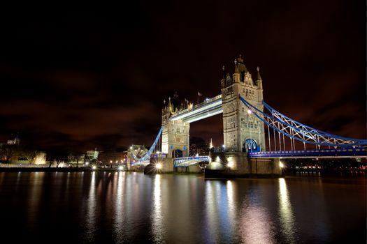 The Tower bridge  in London illuminated at night