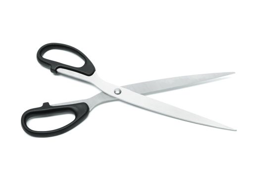 Modern metal scissors on a white background