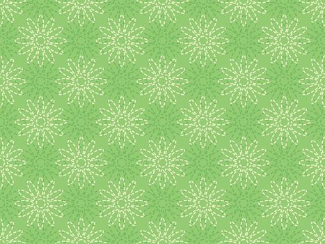 green seamless pattern with dashed line flowers