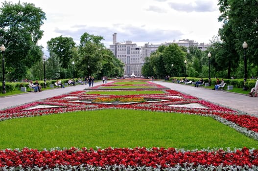 Flowerbed in Bolotnaya square, Moscow, Russia
