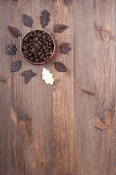 Flower petals from the middle of the chocolate coffee beans