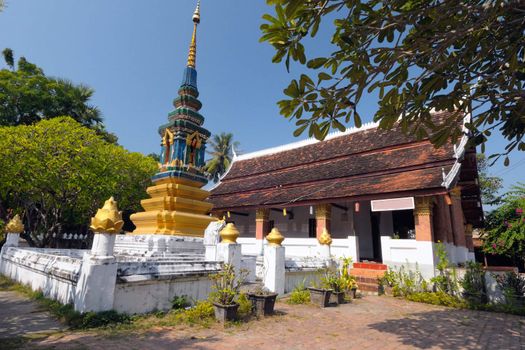 Loas temple and nice blue sky in Luang Prabang, Laos.