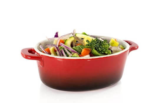 vegetarian food in red saucepan