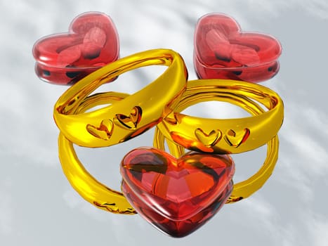 gold rings and hearts