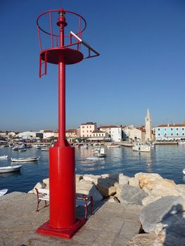 Old adriatic Town of Fazana, behind red beacon, Istria, Croatia