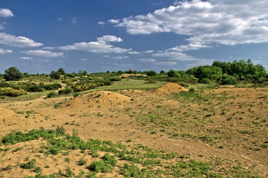 Colorful european desert landscape under blue sky - "Durdevecki peski" - only Croatian desert