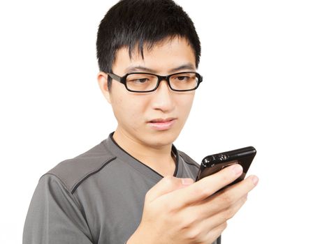 man writting SMS on mobile phone