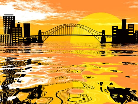 the city and the bridge and its reflection