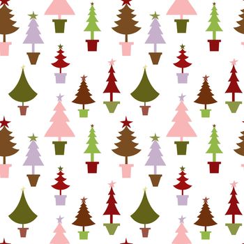 Illustrated Christmas trees seamless background