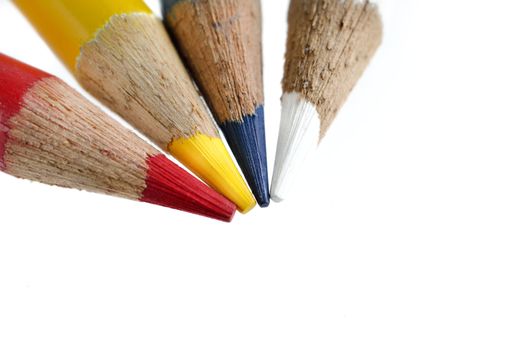 Color pencils on white background