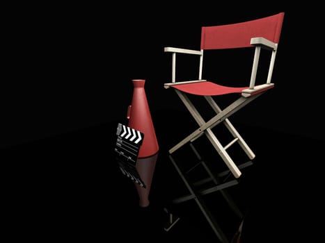 3D render of movie items on black background