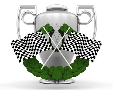 3D render of a trophy with checkered flags