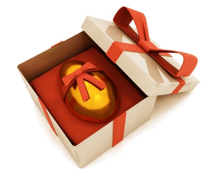 3D render of an Easter egg in a gift wrapped box