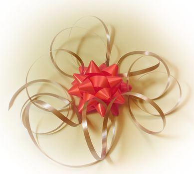 Red gift bow and thin gold tapes