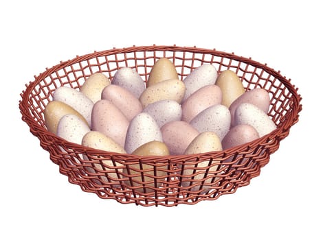 3D render of eggs in a basket