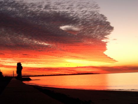 Bright red sunset over the  ocean - Australia