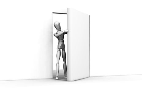 3D render of someone coming through an open door