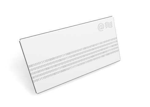 3D render of an envelope with binary code