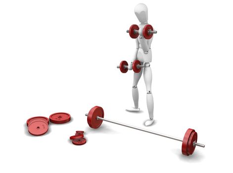 3D render of a man weight lifting on white background