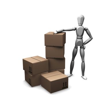 3D render of a man with a stack of boxes