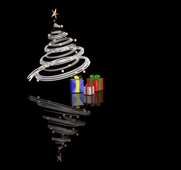 3D render of Christmas tree with gifts underneath it