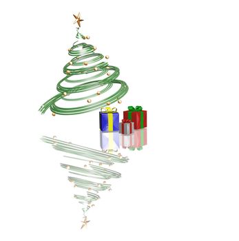 3D render of Christmas tree with gifts underneath it