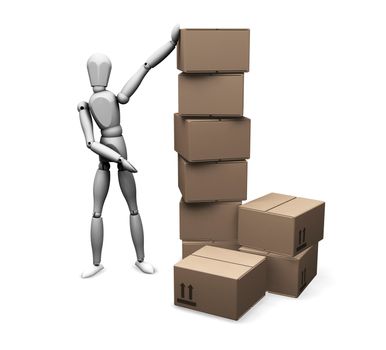 3D render of a man stood next to a pile of boxes