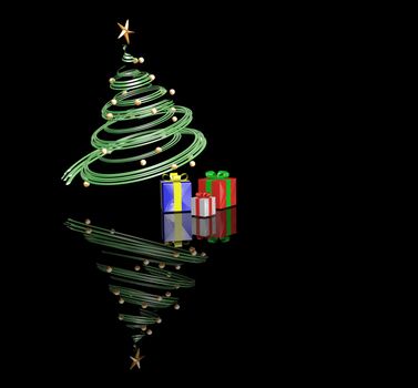 3D render of Christmas tree with gifts underneath it