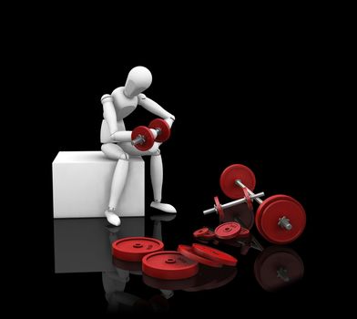 3D render of a man weight lifting on black background