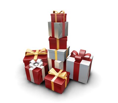 3D render of a stack of wrapped gifts