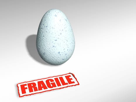 3D render of an egg with a fragile sticker
