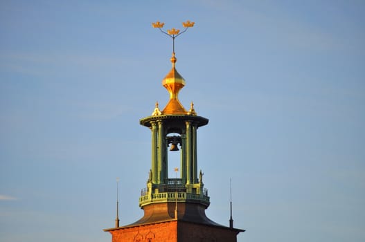 The tower of the city hall in Stockholm, Sweden.