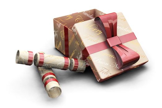 3D render of Christmas crackers and gifts