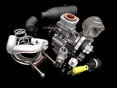 3D render of a car engine