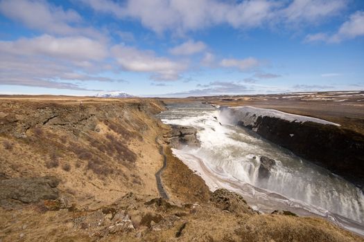 waterfall in iceland, wide angle
