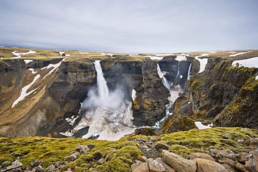 waterfall in iceland, wide angle