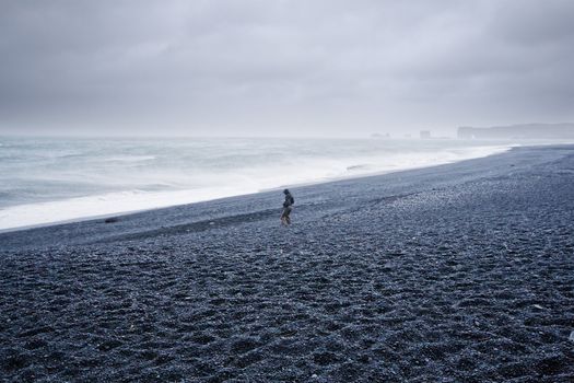 ocean beach in a storm, iceland