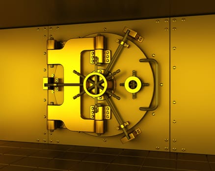 3D render of a golden bank vault